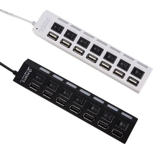 HUB USB Hub 7 Port USB 2.0 Independent Switch Indicator Hub with USB for Desktop USB Scanner Digital Camera U Disk USB Keyboard