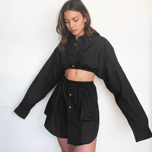 2021 Spring Elegant Loose Women Shirt Sexy Long Sleeve Turn Down Collar Single Breasted Short T-shirt Casual Solid Color Tops