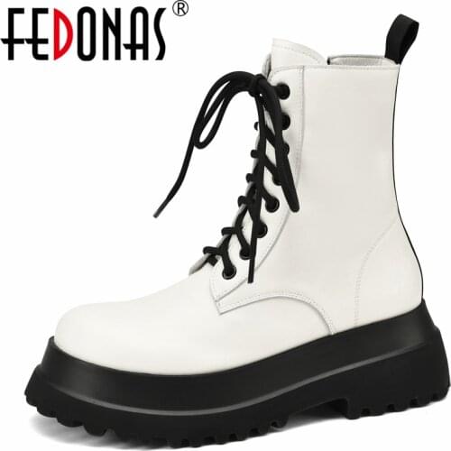 FEDONAS Top Quality Genuine Leather Women Platform Ankle Boots Outdoor Popular Cool Casual Thick Heels Autumn Winter Shoes Woman