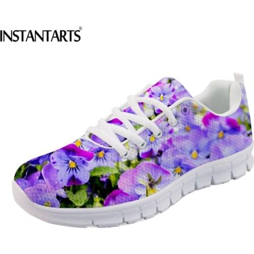 INSTANTARTS Autumn Pretty Flower Prints Women Sneakers Flats Shoes Fashion Comfortable Ladies Shoes Air Mesh LightWeight Shoes