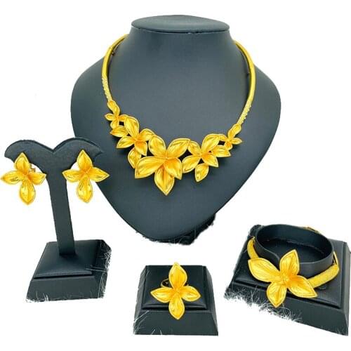 Dubai gold Jewelry sets for women necklace earrings bracelet ring African bridal gifts wedding collares jewelry set