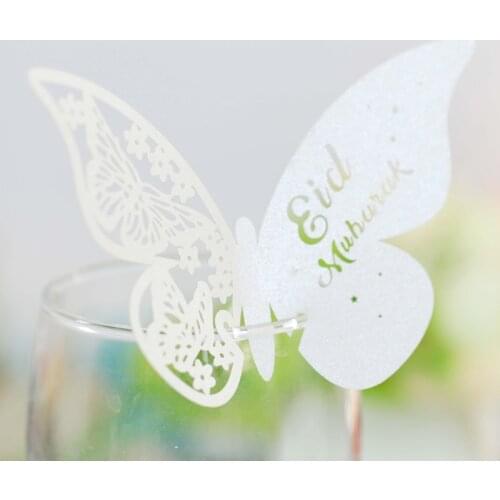 100Pcs 3D Butterfly Number Name Paper Place Cards Wine Glass Cup Card Eid Mubarak Ramadan Decoration 449E