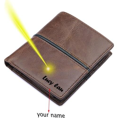 11.5x10cm top layer crazy horse genuine leather zipper wallet cardholder with coin bag free customized name logo picture