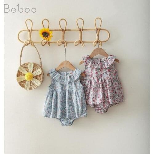 2021 Summer New Baby Girl Bodysuit Babies Clothing Ins Korean Style Floral Sleeveless Jumpsuit Newborn Infants Climbing Clothes