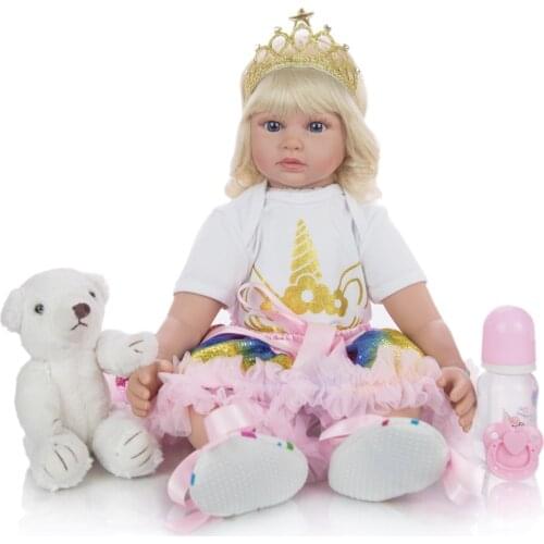 24" gold girl reborn toddler boneca baby doll soft silicone vinyl reborn doll play house toys children birthday gift