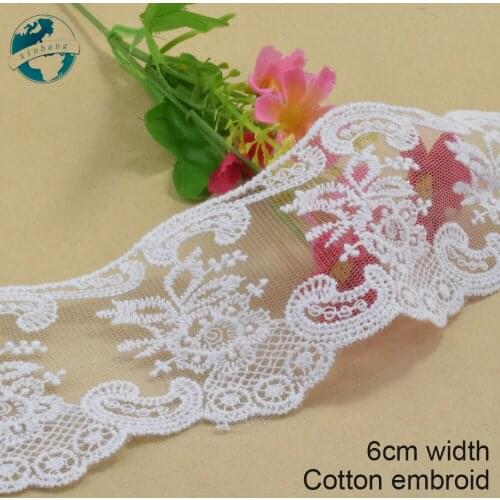 3yards 6cm width white cotton embroided lace ribbon guipure trim DIY wedding Accessories dolls lace african lace applique#3125