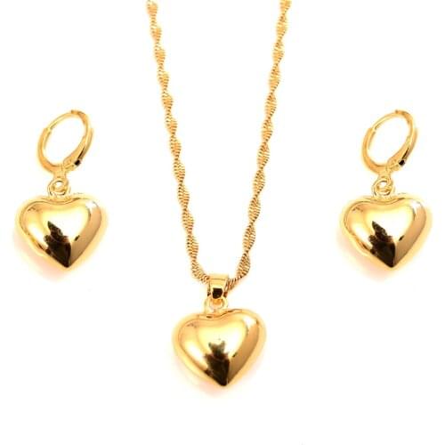 Africa Dubai gold love heart Necklace Earring Set Women Party Gift Jewelry Sets bridal party gift DIY charms girls kid Jewelry