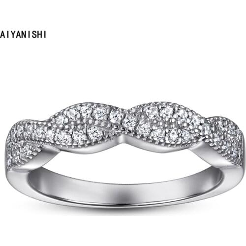 AIYANISHI Fashion Dainty Ring Pave Twisted Band 925 Sterling Silver Party Wedding band Rings For Women Valentines Day Gifts