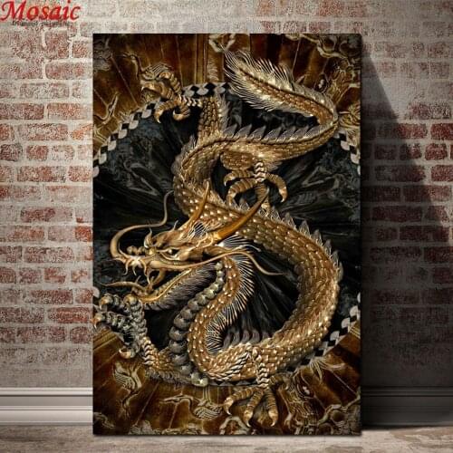 Diamond Painting Chinese Gold Dragon Full Drill Square Embroidery Animal Cross Stitch Rhinestones Diamond Art Home Decor Gift
