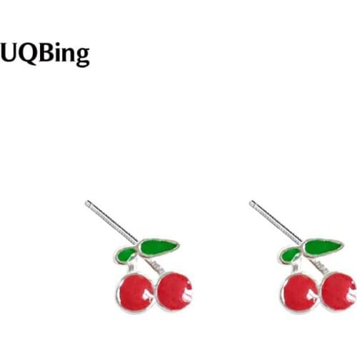 Free Shipping New Arrivals 925 Sterling Silver Cute Cherry Stud Earrings For Women Jewelry Pendientes Brinco