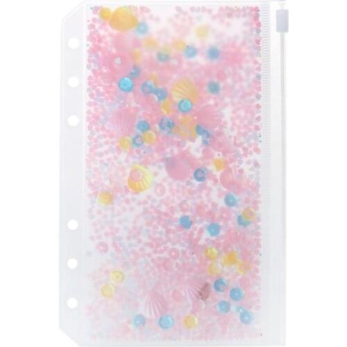 Pink Sequins Storage Zipper Bag Case A5 A6 Divider Planner Accessories Shake Card For Spiral Notebook School Supplies M5TE