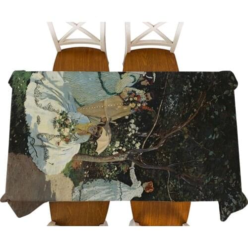 Monet-Women in the garden painting Decorative Waterproof Linen Tablecloth Thick Rectangular Dining Table Cover Tea Table Cloth