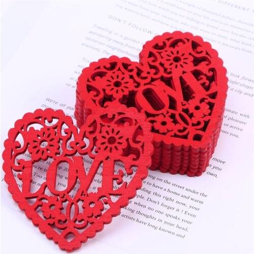 10 Pcs Wooden Heart Love Decorative Heart Cutout DIY Hanging Discs Slices Ornament Pendant for Wedding Party DIY Scrapbooking