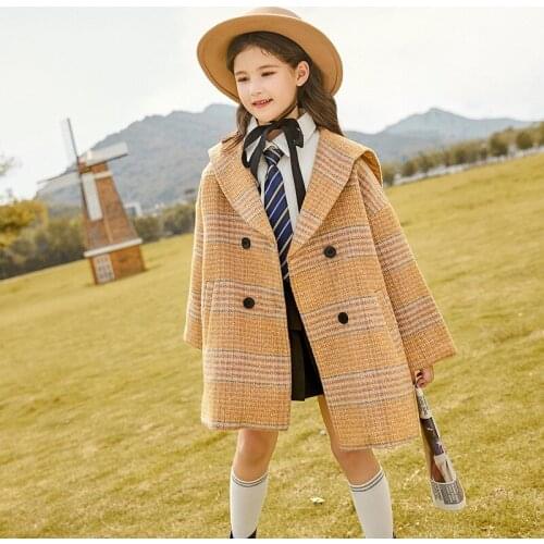 Woolen Girls Babys Kids Coat Jacket 2021 Yellow Warm Thicken Winter Autumn Cotton Pocket Buttons Outerwear Childrens Cloth