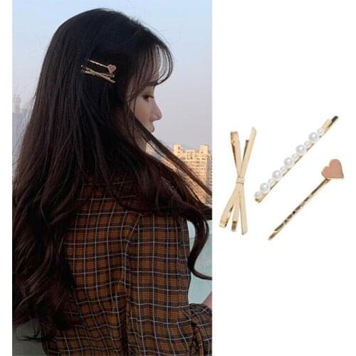 3pcs Fashion Women Girls Elegant Bow Pearls Heart Alloy Hair Clips Sweet Headband Hairpins Barrettes Fashion Hair Accessories