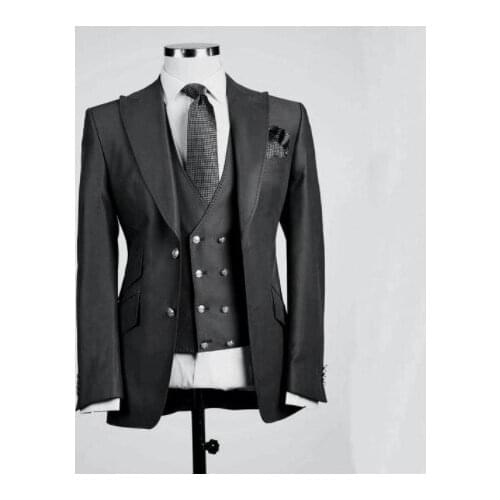 Handsome Groomsmen Peak Lapel Groom Tuxedos Mens Wedding Dress Man Jacket Blazer Prom Dinner (Jacket+Pants+Tie+Vest) A198