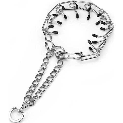 Stainless steel Strong Metal Dog Collar Adjustable Prong Pinch Choke Chain Outdoor Training Stimulation P Chain for Pitbull S-L