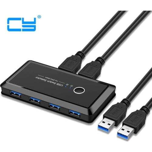 KVM USB 3.0 Switch Selector 2 Port PCs Sharing 4 Devices for Keyboard Mouse Scanner Printer