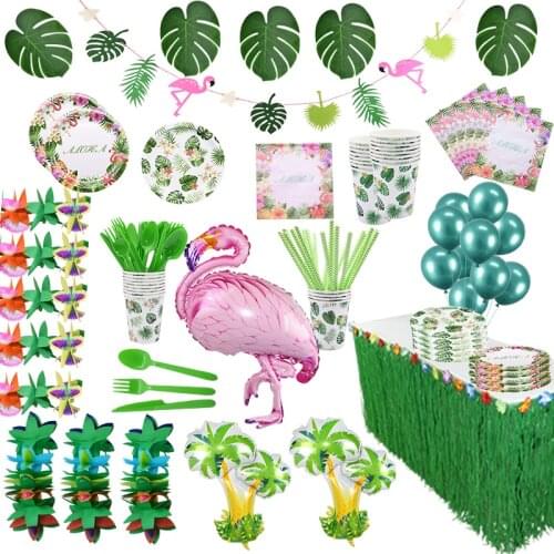 Summer Hawaii Party Foil Flamingo Balloon Luau Party Disposable Party Tableware Tropical Birthday Wedding Party Decor Supplies