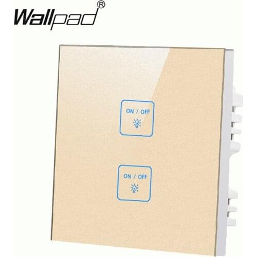 Hot sales 2 gang 2 way Glass Gold touch light wall switch LED Indicator Smart touch switch Panel Free Customize
