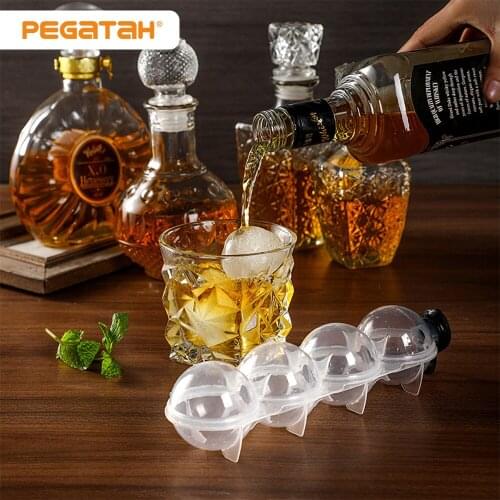 Hot Round 4 Cavity Ice Cube Mold Plastic DIY Ice Cream Ball Molds Whiskey Cocktail Tray Bar Accessories Tools Kitchen Gadgets