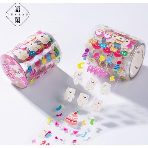 Bear Garden Party Series Cute Laser Sticker Tape Cute Bear Cartoon Masking Tapes Scrapbooking Journal Craft Stationery Korean