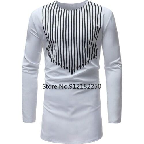 Fashion Striped Print Shirt Men 2021 Brand New African Dashiki Dress Shirt Mens Long Sleeve White Shirts Africa Clothing Camisa