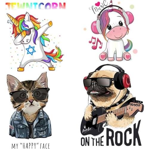 Fashion Cute Animal Thermals Stickers Unicorn/Dog Patches For Clothes DIY T shirt Iron on Patch Heat Transfer Washable Appliques