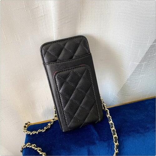 Lucky2020 Fashion Female Wallet Chain Leather Diamond Mobile Phone Coin Purse Shoulder Diagonal Mini Bag