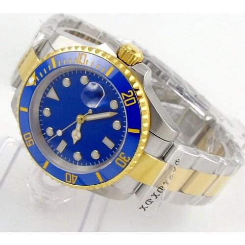 40mm Blue Sunburst Dial Sapphire Glass Date Automatic Steel Bracelet Ceramic Bezel Genuine NH35 MIYOTA 8215 Movement Mens Watch