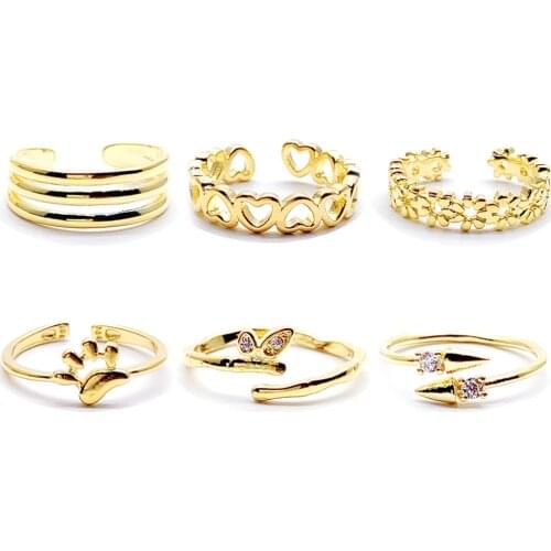 6PCS Summer Beach Vacation Knuckle Foot Ring Open Toe Rings Set for Women Girls Finger Heart Ring Adjustable Jewellery Wholesale