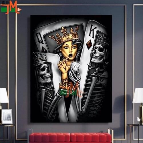 Wall Picture Diamond Painting Poker Beauties Skull Home Decorative Nordic Style Mural Diamond Embroidery Crown Diamond Queen Kit