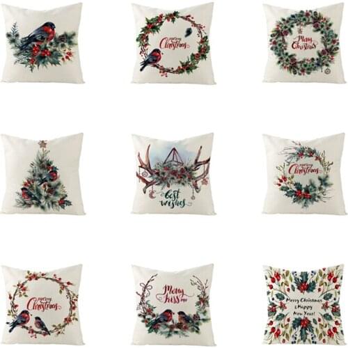 Merry Christmas cushion cover 45*45 Flower Pillowcase Cotton Linen sofa cushions Pillow cases pillow covers