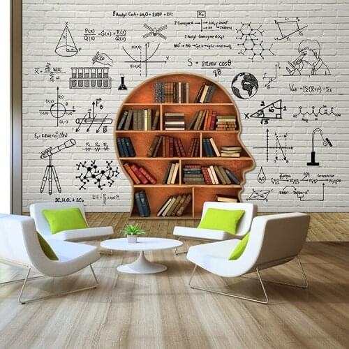 New 8D Math Function Bookshelf Large Mural 3d Bricks Wallpaper Mural 3D Wall Photo Mural Wall paper for Bedroom 3d Wallcoverings