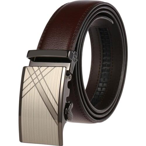 New Mens Belt Luxury Cowhide Strap Belts Brand Fashion Automatic Buckle Black Brown Genuine Leather Belts for Men 3.5cm Width