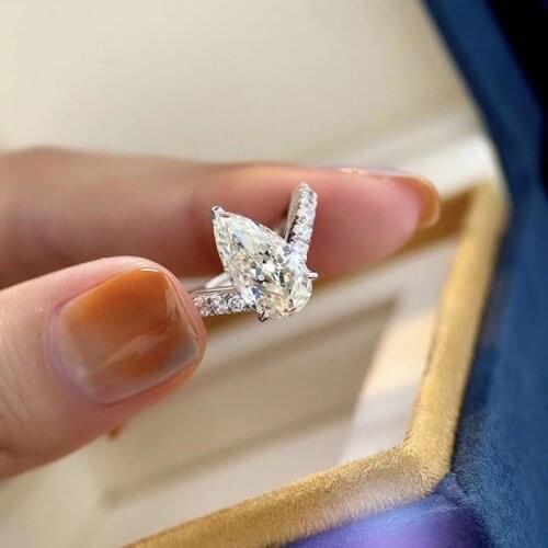 925 Sterling Silver Wedding Band Rings for Women Teardrop Shape Zirconia Wedding Engagement Ring Adjustable Finger Ring Jewelry