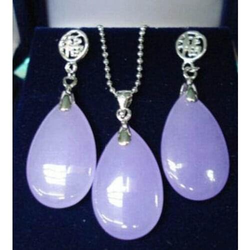 Natural purple stone Pendant Necklace & Earrings Party Jewelry Sets Valentine Gifts