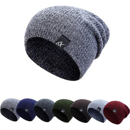 Mixed Color Baggy Beanies For Men Winter Hat Womens Outdoor Bonnet Skiing Hat Female Soft Acrylic Slouchy Knitted Hat For Boys