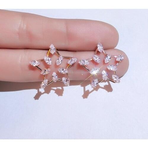 925 Silver Hollow Rhinestone Five-Pointed Star Earrings Simple Temperament High Sense Earrings Personality Cold Wind