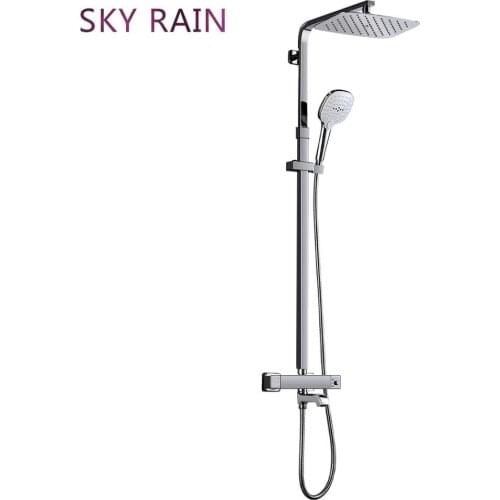 SKY RAIN Wall Mounted Brass Air Injection Thermostatic Rainfall Shower System with Handheld Shower Head Set