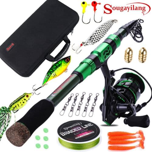 Sougayilang 1.8M-2.4M Fishing Rod Combos with Telescopic Fishing Pole Spinning Reels Fishing Carrier Bag Lure line Sets Pesca