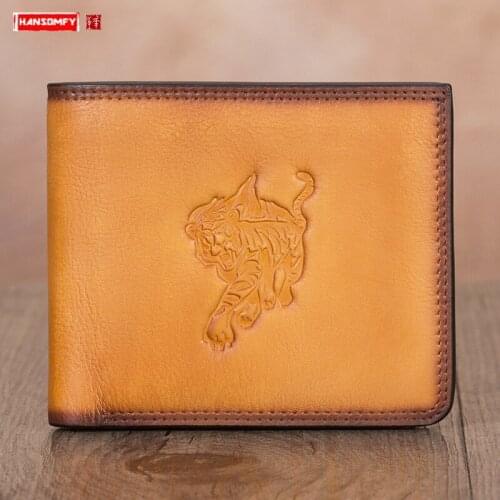 Vintage Leather Mini Purse Mens Wallet Card Holder Short Zipper Wallets First Layer Cowhide Retro Thin Section Simple Tide Men