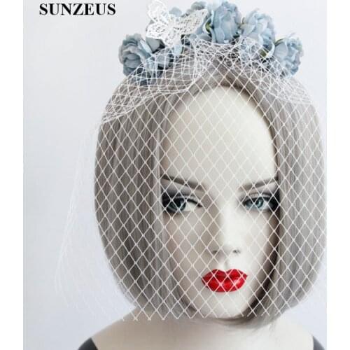 Fascinators Hats Hair Accessories Bridal Hats with Headband Flowers Top Wedding Decoration Womens Face Veil S31