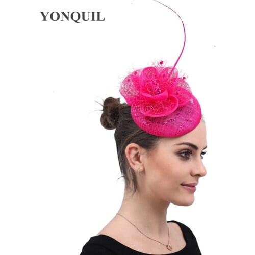 Formal Dress Wedding Chuch Fascinator Hats Women Ladies Millinery Cap Bride Occasion Flower Headwear With Fancy Feather Headband