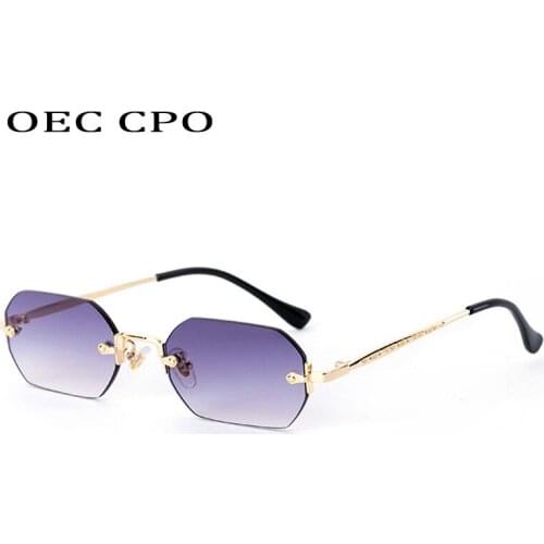 OEC CPO Small Rimless Gradient Sunglasses For Women New Fashion Lady Sun glasses Alloy Rectangle Eyeglasses Female UV400 Eyewear
