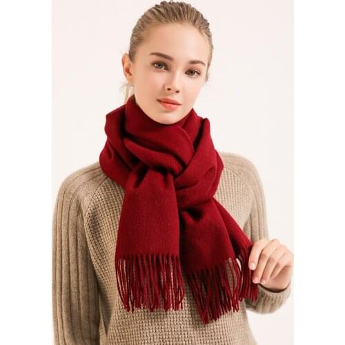 2021 Winter&Autumn 100% Wool Scarves for Women Tassels Solid Long Soft Wraps and Shawls Femme Ladies Classic Designed Scarf