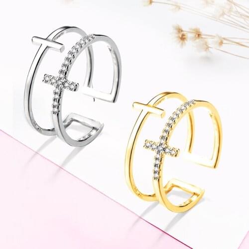 Fashion Hot Sale Classic Cross Rings Geometric Double Layer Open Adjustable Ring For Women Wendding Jewelry 2021