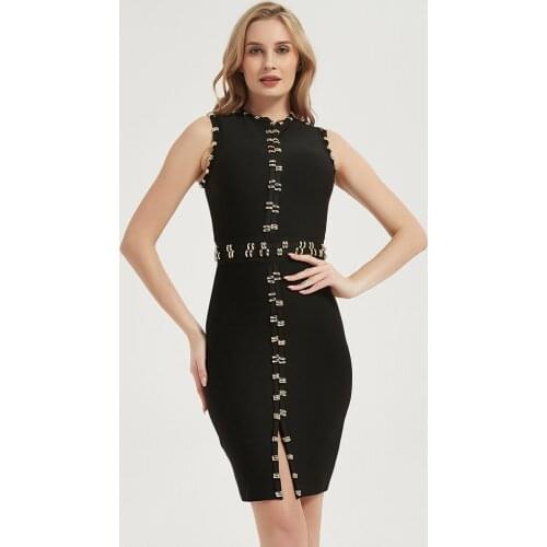 2021 Summer New Women Sleeveless Bandage Dress Sexy O Neck Front Split Mid Length Celebrity Elegant Club Party Dress Vestidos