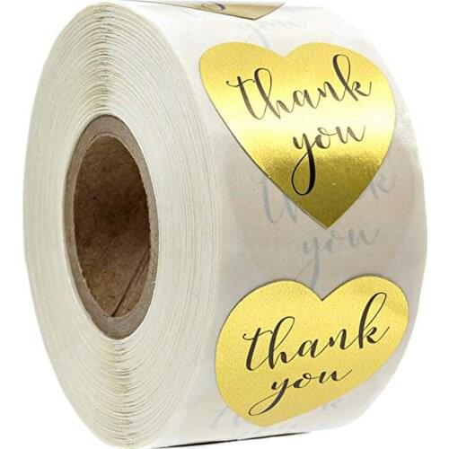 Heart shape gold thank you Stickers seal labels 500 Labels stickers scrapbooking for Package stationery sticker 1inch/roll