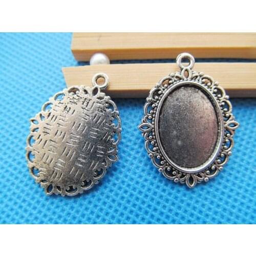 100pcs Antique Silver tone/Antique Bronze Oval Base Setting Tray Bezel Pendant Charm,fit 13mmx18mm Cabochon/Picture/Cameo